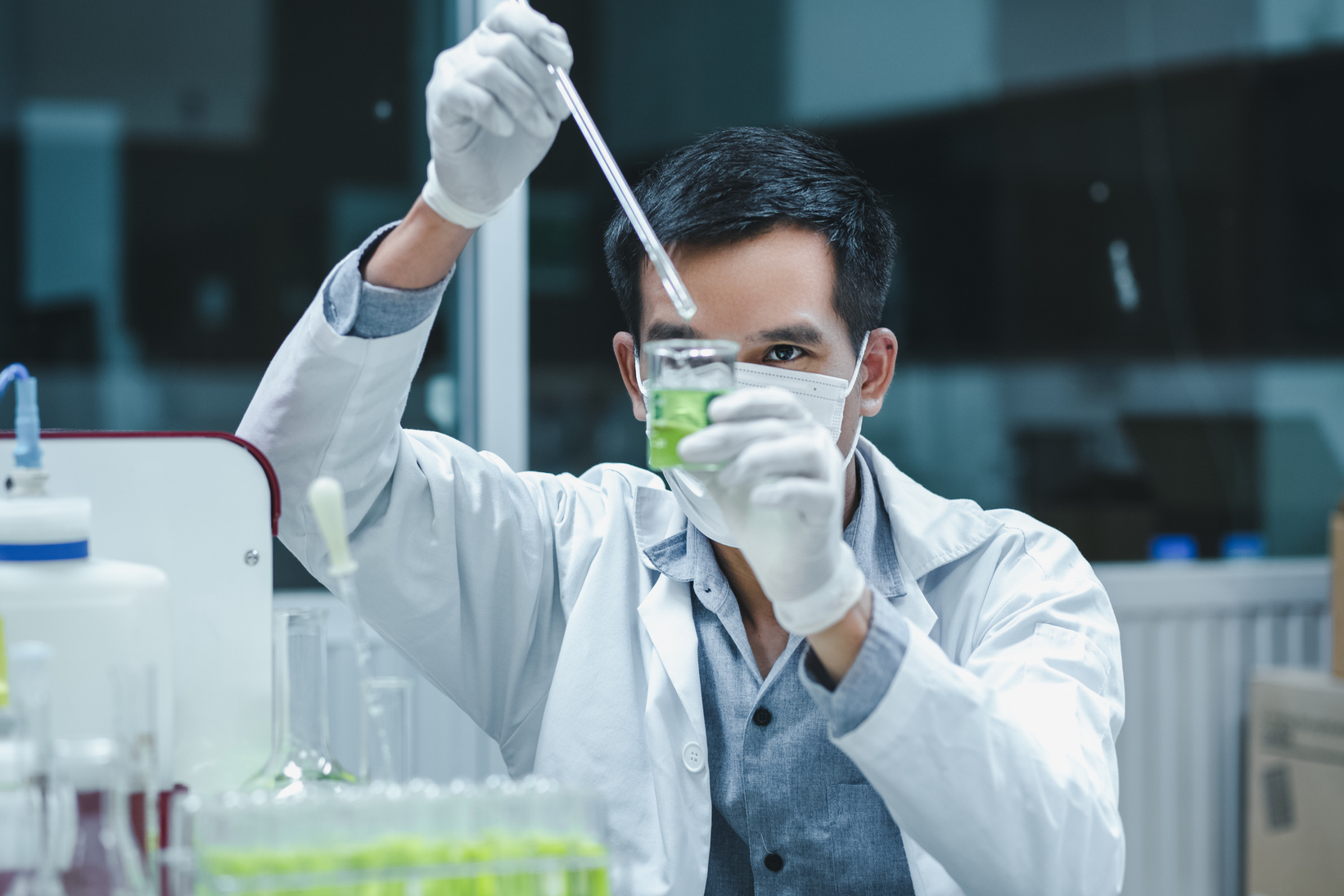 Scientist research nano biotechnology from herbal plants for pharmaceutical and cosmetic product development.